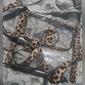 Clear Vince Camuto Crossbody Bag with Leopard Trim